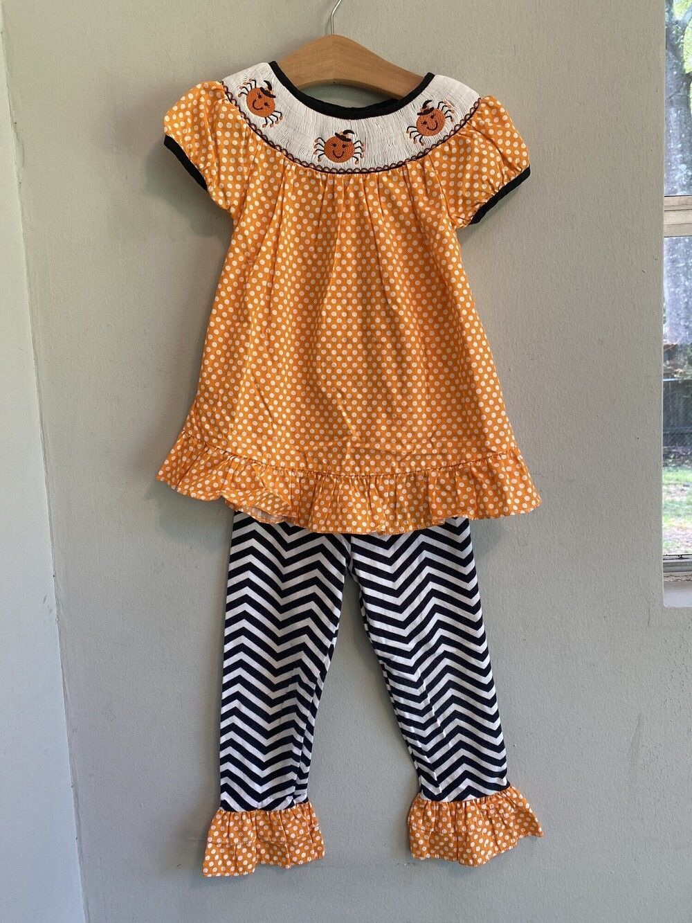 Emily Rose Smocked Halloween Spider Top Pants Set Girls 4